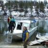 Boarding the boat to prepare for Idaho jet boat fishing down the Salmon River.