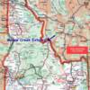 Idaho map showing Moose Creek Estates Idaho Mountain Property is just 30 miles north of Salmon, Idaho and 4 miles south of  the Idaho / Montana border