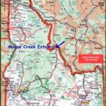 Idaho map showing Moose Creek Estate is 4 miles from the Montana Border and 30 miles north of Salmon Idaho.